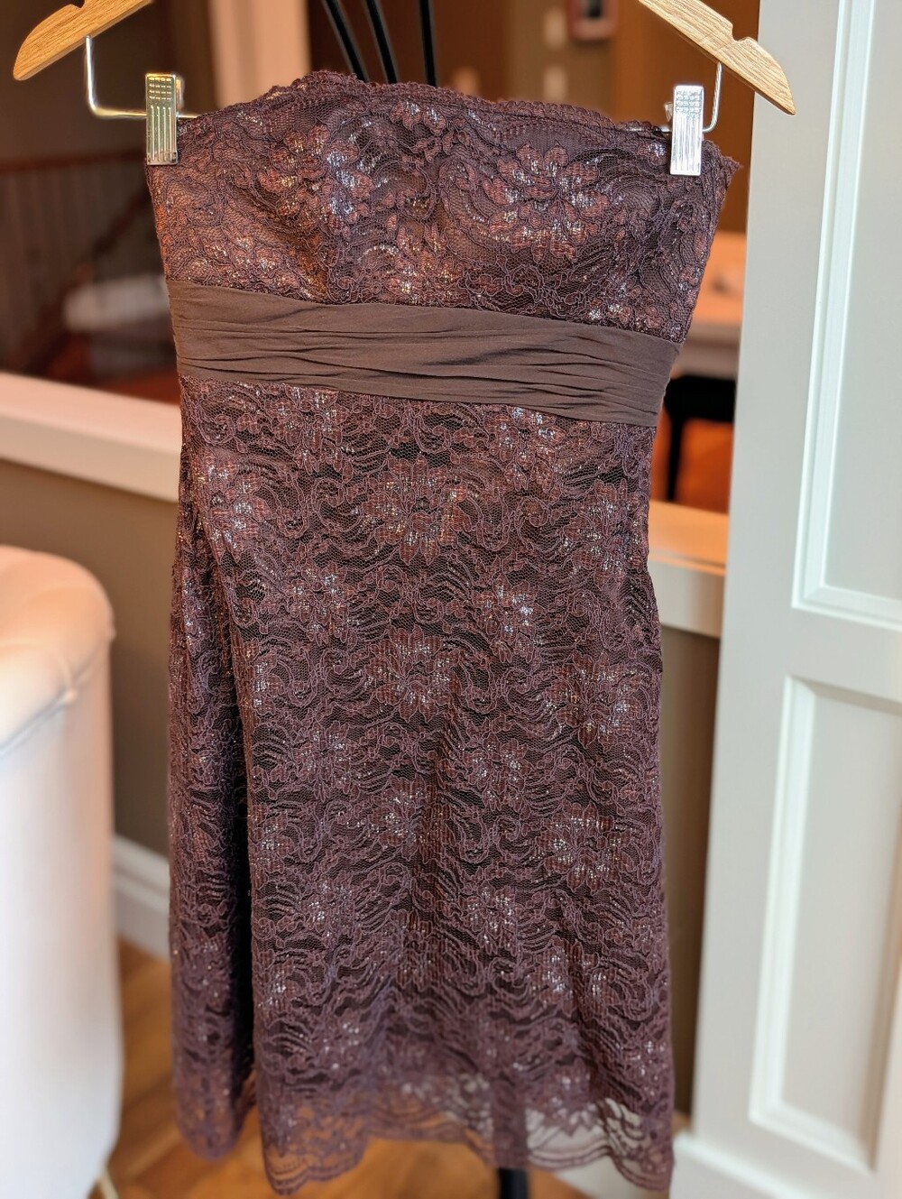 NWOT Vintage BCBG Maxazria Strapless Brown Lace Cocktail Dress
